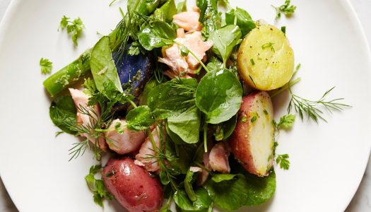 Wild Salmon, New Potato, and Asparagus Salad with Sorrel Dressing